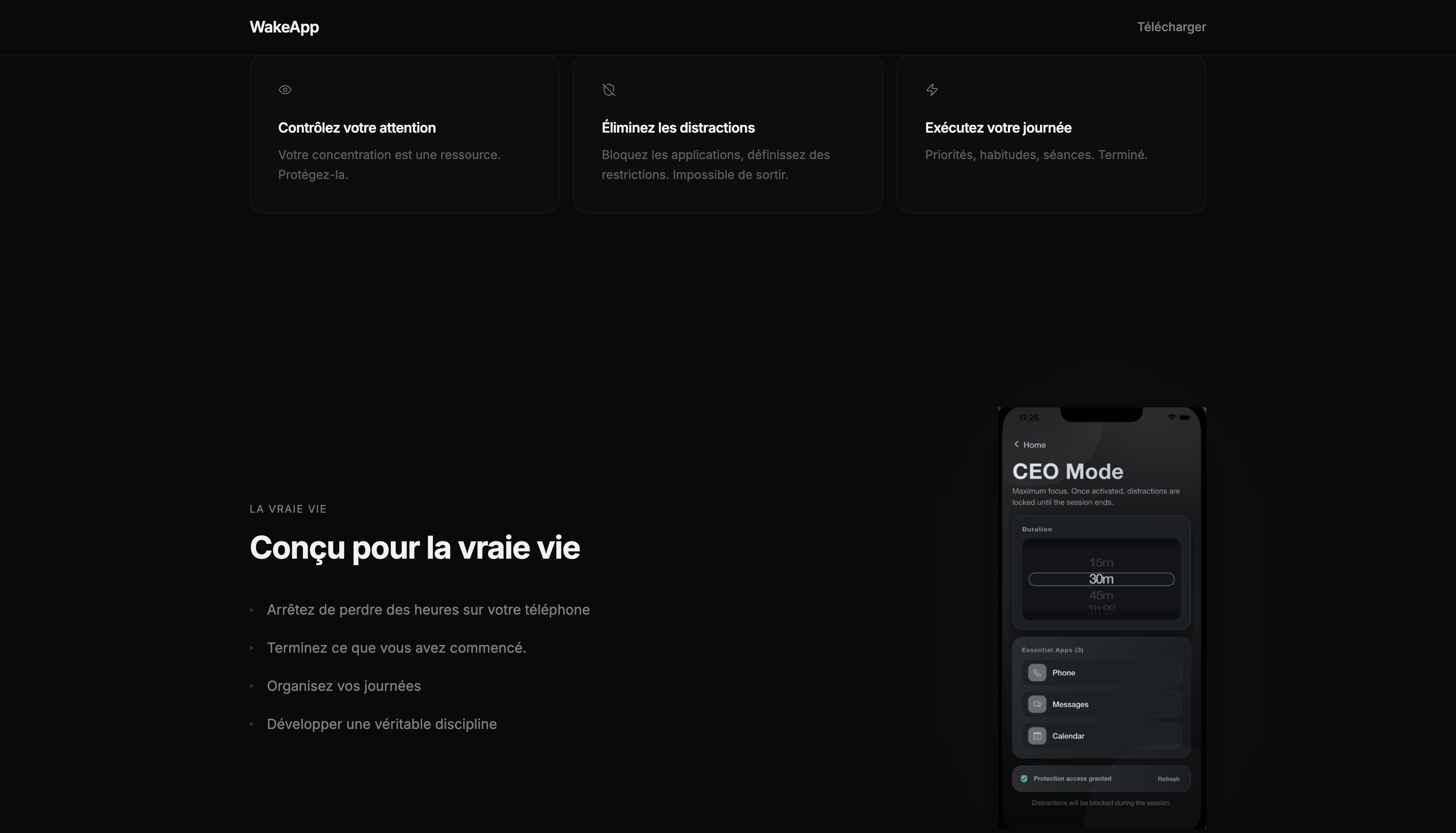WakeApp — Conçu pour la vraie vie. CEO Mode.